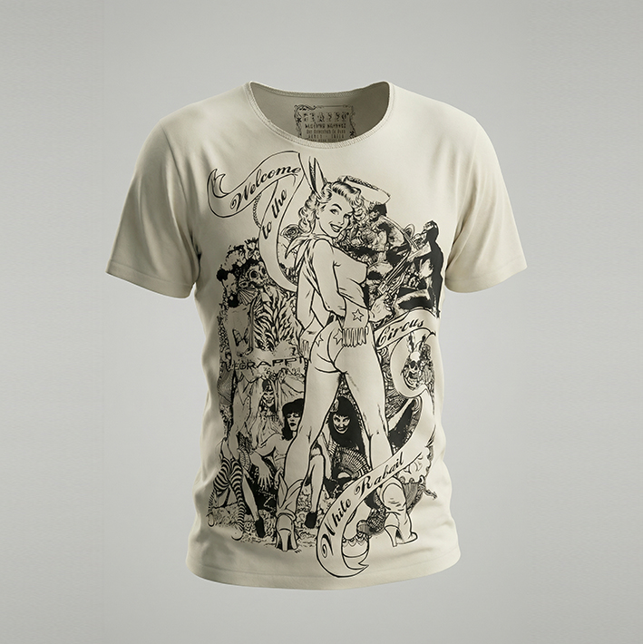 White Rabbit Pinup Tea graphic T-shirt in washed cotton jersey