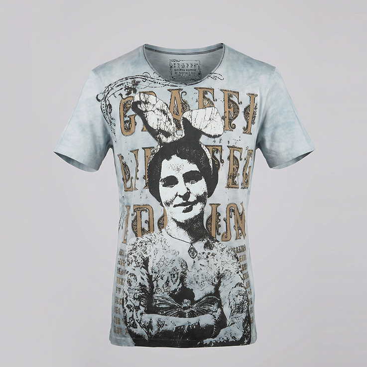 White Rabbit Vintage Bunny Woman Iron graphic T-shirt with three-color screen print