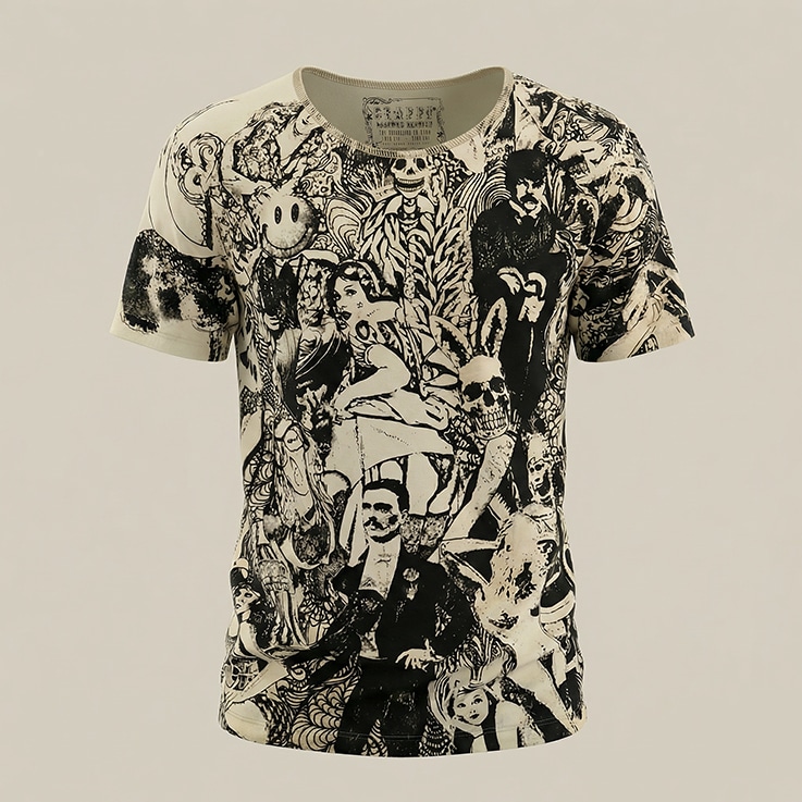 White Rabbit Circus Tea Color graphic T-shirt in washed cotton jersey with one-color screen print