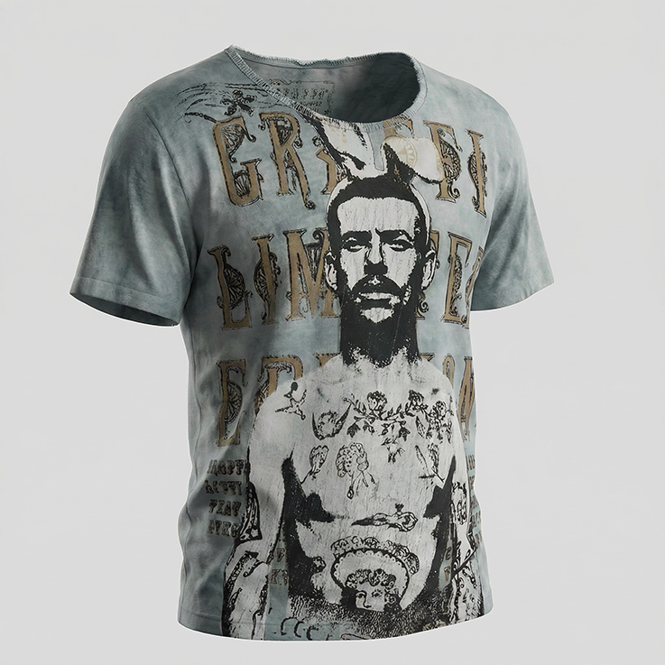 White Rabbit Vintage Bunny Man Iron T-shirt with three-color screen print on washed cotton jersey